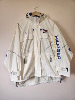 Vintage 90s Tommy Hilfiger Sailing Gear Spellout Hooded Windbreaker Jacket XL